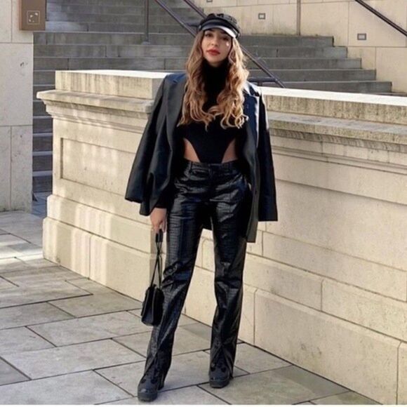 ZARA Faux Leather Pants Croco Animal Effect NWT - Picture 6 of 16